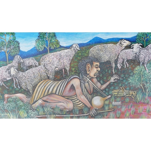 860 - David Kimani, 20th century Kenyan artist, The Shepherd, mixed media on paper, 55x32cm, F & G

Proven... 