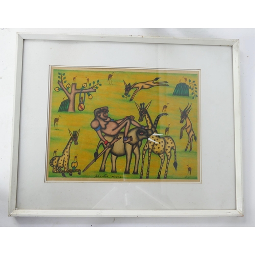 864 - Kivuthi Mbuno (b.1947) Kenyan artist untitled, signed lower left, mixed media on paper, 49x37cm, f&g... 