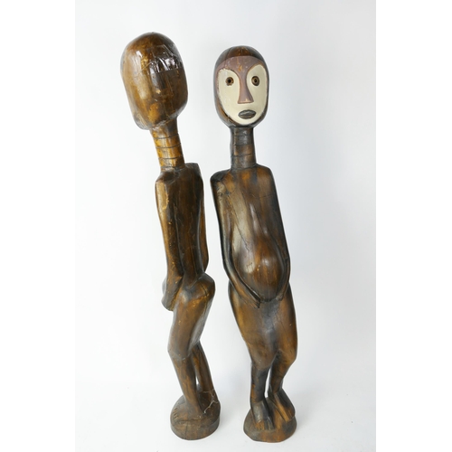 870 - A Large Pair of Congolese Carved Wooden 'Ancestral Figures' with painted heads, c. 110cm tall