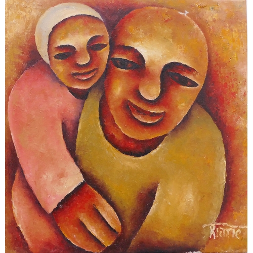 885 - Sebastian Kiarie, (Kenyan, born 1971), Untitled _ Father and Daughter, oil on canvas, 37x5.5cm