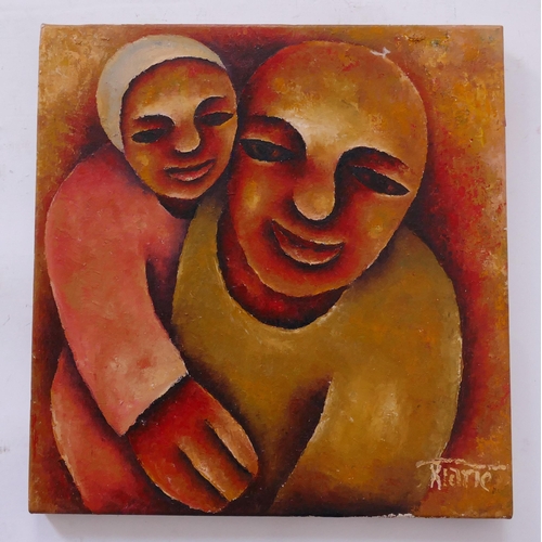 885 - Sebastian Kiarie, (Kenyan, born 1971), Untitled _ Father and Daughter, oil on canvas, 37x5.5cm