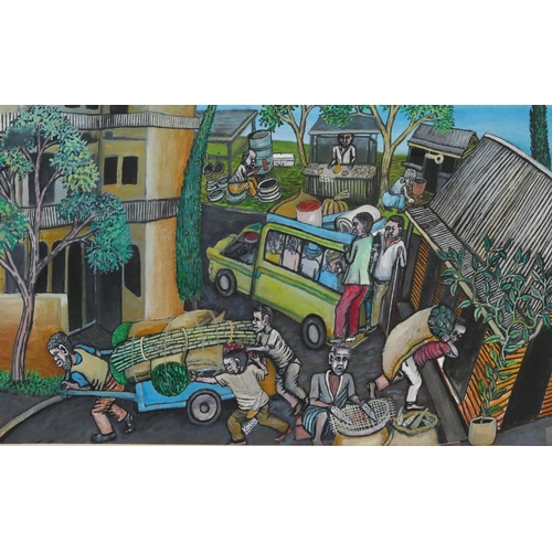 891 - David Kimani, Kenyan artist, Matatu, mixed media on paper, 54x32cm