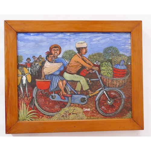 893 - David Kimani, Kenyan, Loaded Up on Two Wheels, mixed media on paper, 45x35cm, framed