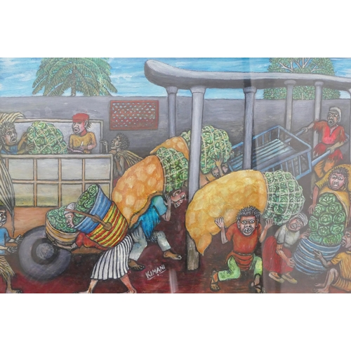 894 - David Kimani, Kenyan, Off to Market, mixed media on paper, 56x37cm, f&g