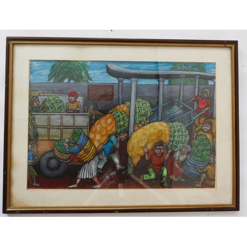 894 - David Kimani, Kenyan, Off to Market, mixed media on paper, 56x37cm, f&g