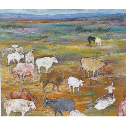 898 - Allan Githuka (Kenyan b. 1965), Cattle Ciesta 2001, acrylic and mixed media on canvas, signed, name,... 