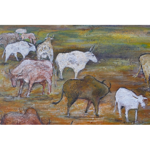 898 - Allan Githuka (Kenyan b. 1965), Cattle Ciesta 2001, acrylic and mixed media on canvas, signed, name,... 