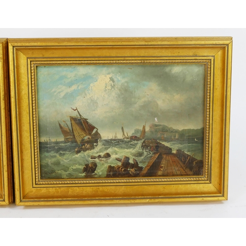 973 - William Hale (1837-1929), A Pair of Stormy Sea Scenes, oil on canvas, 32x22cm, framed (A/F)