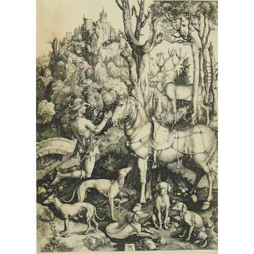 977 - After Albrecht Durer, St. Eustace or St. Hubert, engraving, 35x26cm, F&G