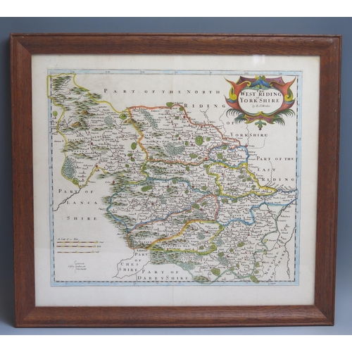 1304 - Robert Morden, a hand coloured map 'The West Riding of Yorkshire, F & G 36 x 42cm.