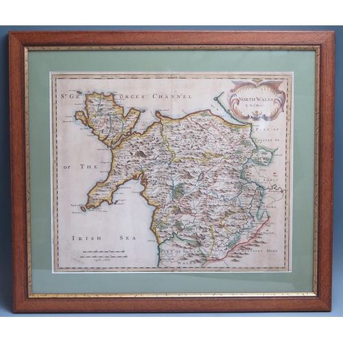 1305 - After Robert Morden, hand coloured map North Wales, 36 x 43.5cm F & G