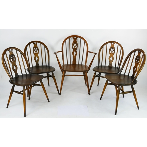 1456 - A set of five Ercol Prince of Wales dining chairs includes four standards and a carver, (5)