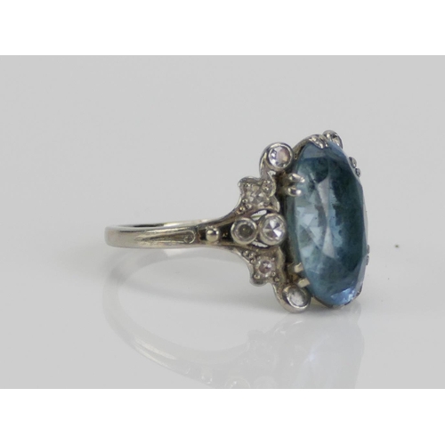 108 - A Platinum, Diamond and Gem Set Dress Ring, c. 13.67x8.4mm principal stone, size N, marked PT, 5.63g