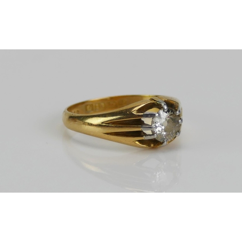 110 - An Antique 18ct Gold and Old Cut Diamond Solitaire Ring, c. 5.9mm stone, size P.5, Birmingham 1911, ... 