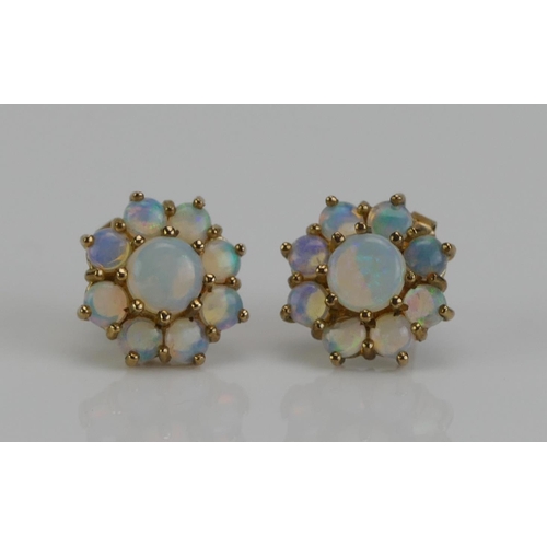 130 - A Pair of 9ct Gold and Opal Cluster Stud Earrings, 12.2mm head, hallmarked, 2.8g