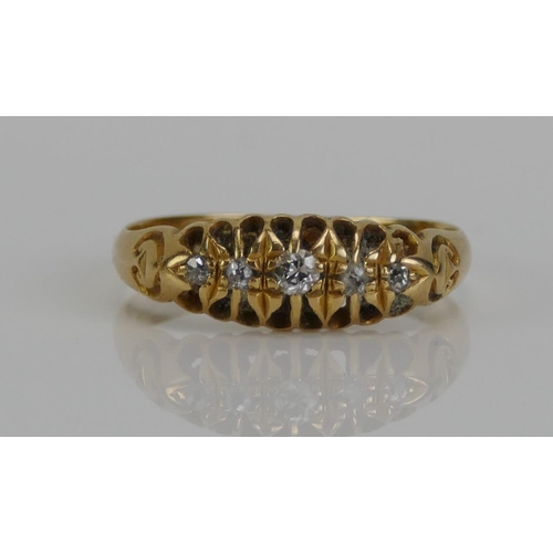 131 - An Antique 18ct Gold and Diamond Five Stone Ring, c. 2.55mm principal stone, size P, 2.8g