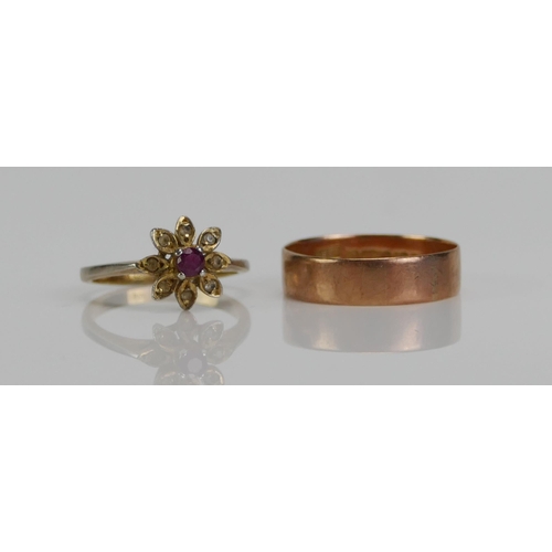 133 - An Antique 9ct Gold Plain Wedding Band (5.1mm wide, size P.5, Birmingham 1906, 1.7g) and a silver gi... 