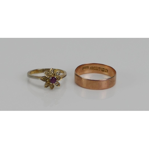 133 - An Antique 9ct Gold Plain Wedding Band (5.1mm wide, size P.5, Birmingham 1906, 1.7g) and a silver gi... 