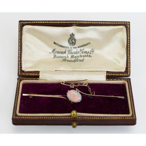 139 - A 9ct Gold and Opal Brooch (63.2mm wide, 3g. Boxed) and one other