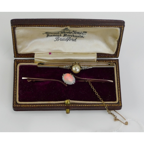 139 - A 9ct Gold and Opal Brooch (63.2mm wide, 3g. Boxed) and one other