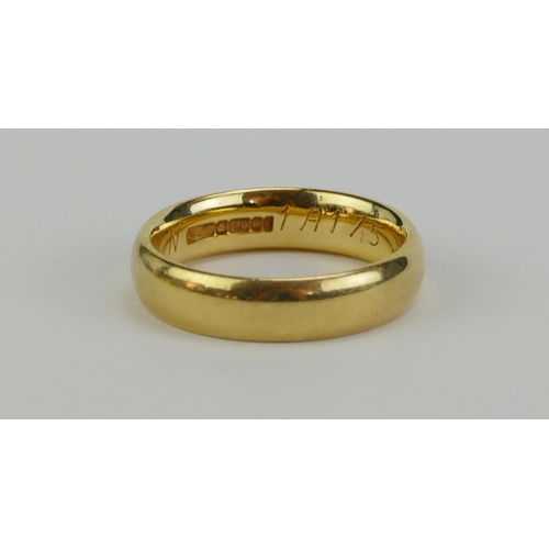 14 - An 18ct Gold Plain Wedding Band, 4.8mm wide, size M.5, Birmingham hallmarks, 6.71g