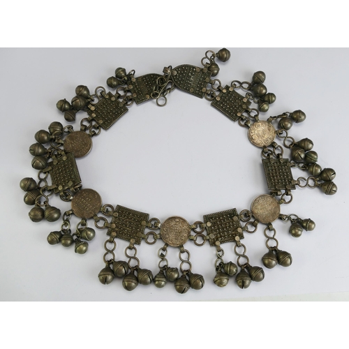 176 - An Indian White Metal and Coin Necklace. 30.75