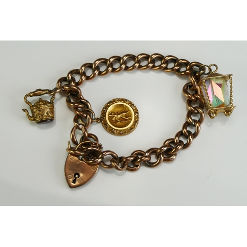 195 - A 9ct Gold Curb Link Bracelet with 'padlock' clasp, 9ct gold St. Christopher charm and two unmarked ... 