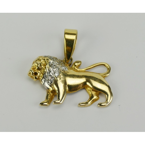 2 - A Precious Yellow Metal and Paste Lion Pendant, 25mm long, KEE tests as 14K, 3g.  UNLESS OTHERWISE S... 