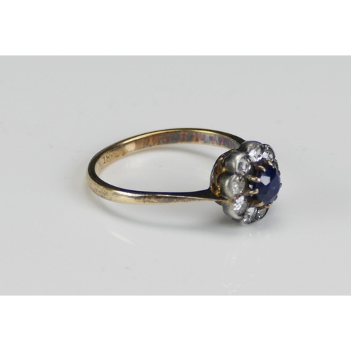 204 - An Antique 18ct Gold, Sapphire and Diamond Cluster Ring, c. 4.36mm principal stone surrounded by eig... 