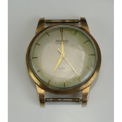 209 - A Nivada Gent's 9ct Gold Automatic Wristwatch, case back weighs 14.75g nett gold. Movement needs att... 