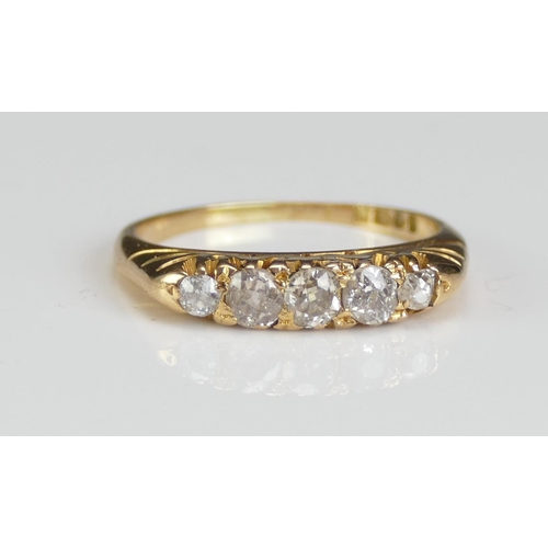 225 - An Antique 18ct Gold and Old Cut Diamond Five Stone Ring, c. 3.4mm principal stone, size L, London 1... 