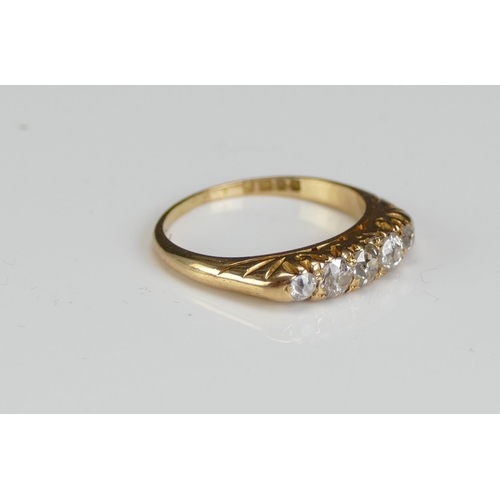 225 - An Antique 18ct Gold and Old Cut Diamond Five Stone Ring, c. 3.4mm principal stone, size L, London 1... 