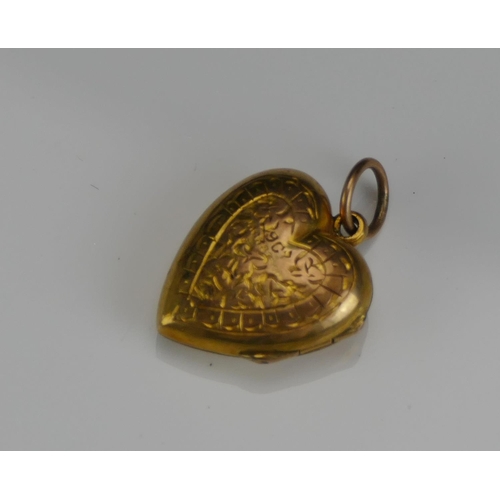 264 - A 9ct Gold Back & Front Heart Shaped Locket, 22.9mm drop, 1.85g