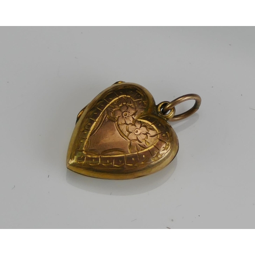 264 - A 9ct Gold Back & Front Heart Shaped Locket, 22.9mm drop, 1.85g