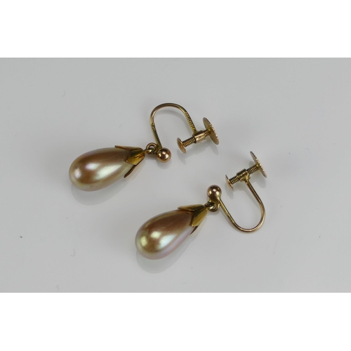 269 - A Pair of 9ct Gold Mounted Synthetic Pearl Screw Back Earrings, hallmarked, 3.07g