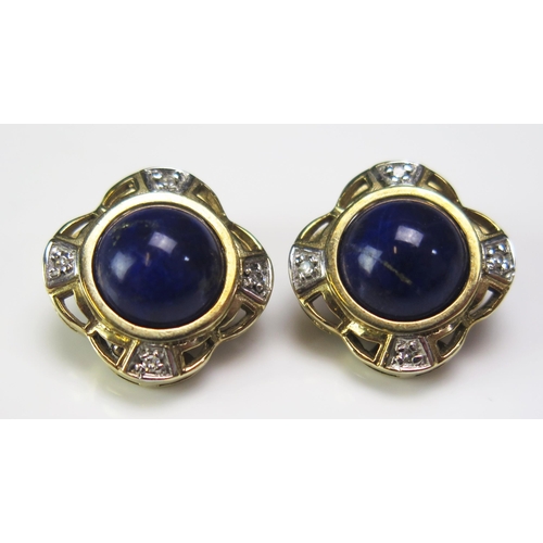 291 - A Pair of 9ct Gold, Diamond and Lapis Lazuli Clip on Earrings, hallmarked, 6.09g