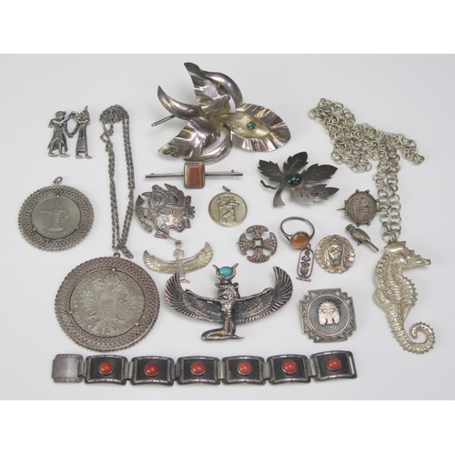 295 - A Selection of Silver and White Metal Jewellery including a silver thaler coin pendant, 263g