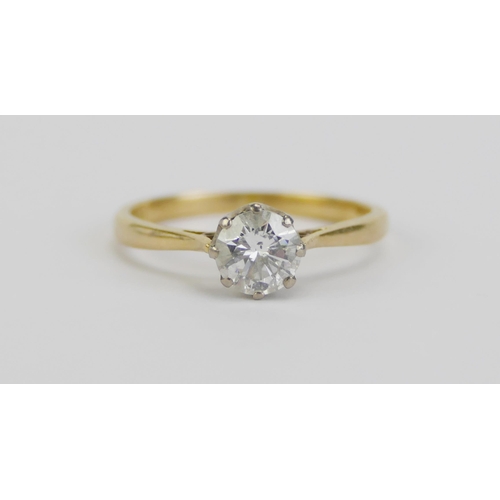 33 - An 18ct Gold and Diamond Solitaire Ring, c. 6.1mm brilliant round cut claw set stone, size Q, stampe... 