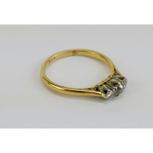 35 - An 18ct Gold and Old Cut Diamond Three Stone Ring, c.3.3mm principal stone, size P, 3.11g