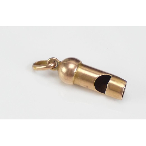 43 - A Precious Yellow Metal Whistle Charm, KEE tests as 15ct, 1.08g.  UNLESS OTHERWISE STATED, THE KEE T... 