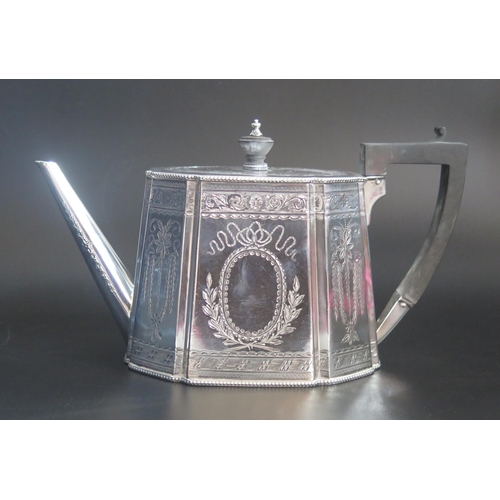 502 - A Victorian silver teapot, maker Henry Hobdell, London, 1879, initialled, of octagonal tapering outl... 