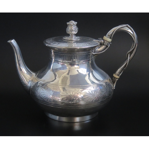 508 - A Victorian silver teapot, maker Smith Nicholson & Co, London, 1862, monogrammed, of squat circular ... 