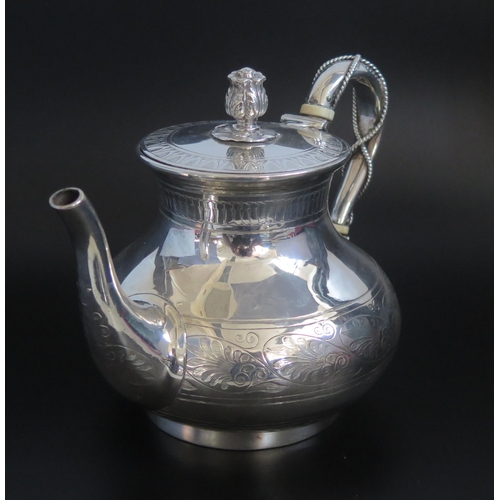 508 - A Victorian silver teapot, maker Smith Nicholson & Co, London, 1862, monogrammed, of squat circular ... 