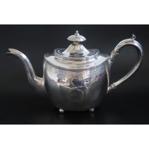 509 - A George III silver teapot, maker Thomas Haytor, London, 1806, of oval form with banded decoration, ... 