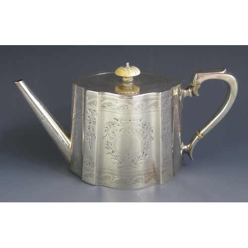 530 - A Victorian silver teapot, maker Elkington & Co, London, 1876, of lobed oval form, with chased folia... 