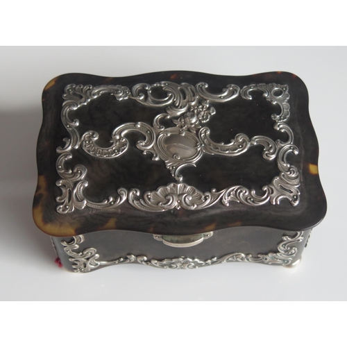 532 - A continental tortoiseshell and silver mounted trinket box, bears import marks for London, 1897, of ... 