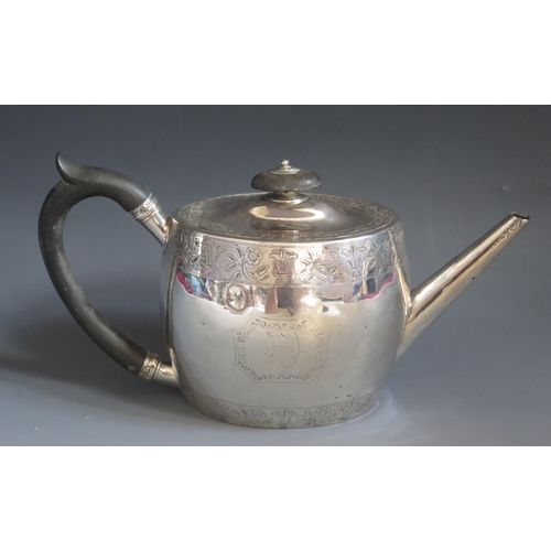 539 - A Victorian provincial silver teapot, maker Thomas Stone, Exeter, 1870, crested, of oval form with b... 