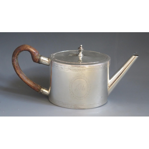 540 - A George III silver bachelors teapot, maker Edward Cooper, London, 1776, monogrammed, of oval form w... 