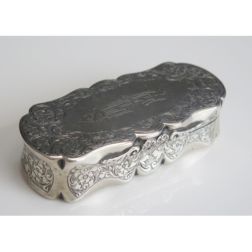 542 - A Victorian silver snuff box, maker Colen Cheshire, Birmingham, 1896, monogrammed, of shaped oval ou... 