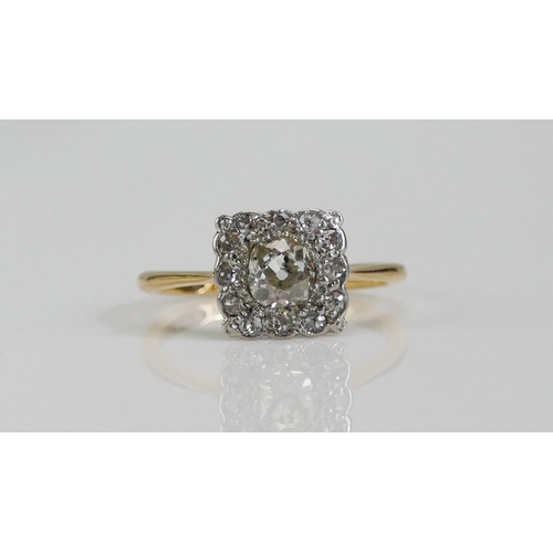 57 - An Antique 18ct Gold and Diamond Square Cluster Ring, platinum set c. 5mm principal old cut, 10x9.5m... 